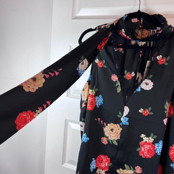 Anthropologie Floral Sleeveless Blouse Lace Trim 1X Silky Halter Tank Top NWT - Picture 6 of 12